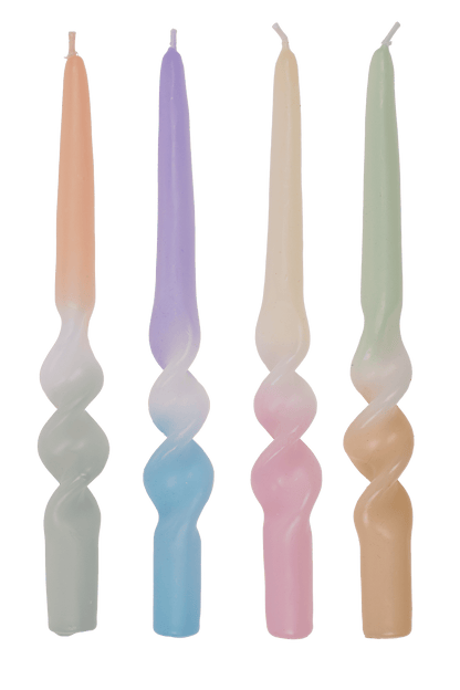 Twisted taper candle with colour gradient, Pastel,