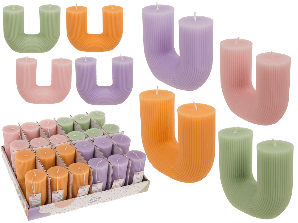 U-shaped candle, with 2 wicks, ca.14,5 x 5 cm,