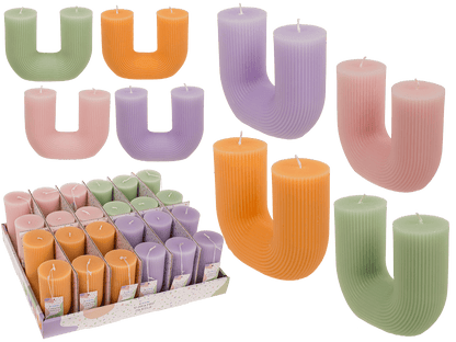 U-shaped candle, with 2 wicks, ca.14,5 x 5 cm,