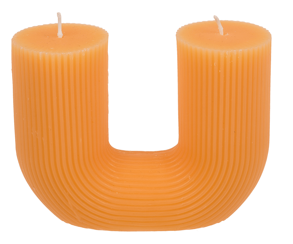 U-shaped candle, with 2 wicks, ca.14,5 x 5 cm,