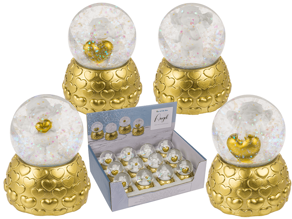 Snow globe, favorite angel, on golden socket,