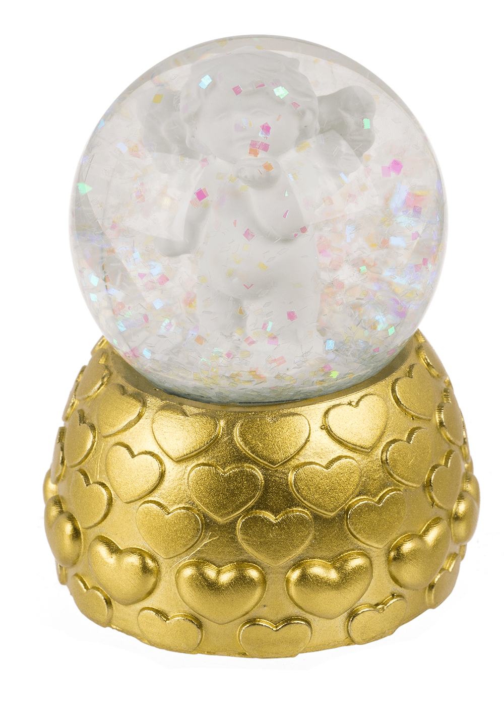 Snow globe, favorite angel, on golden socket,