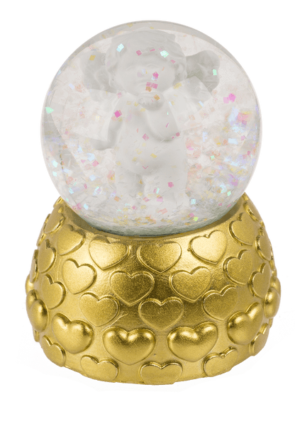 Snow globe, favorite angel, on golden socket,