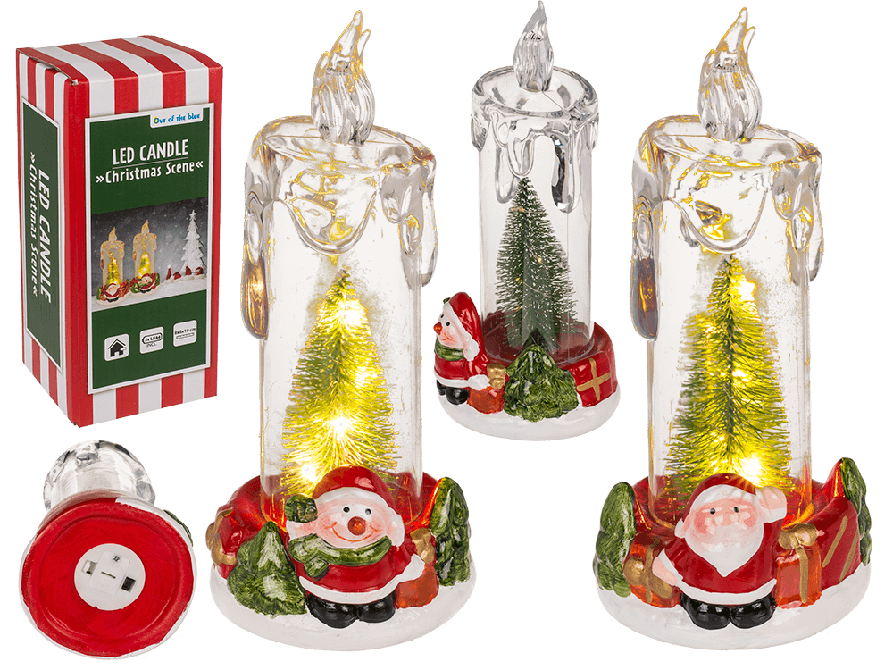 LED candle with Christmas scene, acrylic/dolomite,