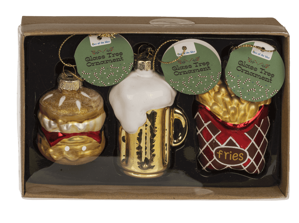 Glass tree decorations, fast food, set of 3,Burger