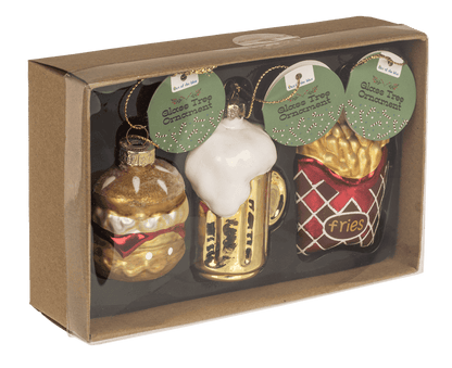 Glass tree decorations, fast food, set of 3,Burger