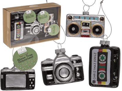 Glass tree decorations, Retro, set of 3, Cassette