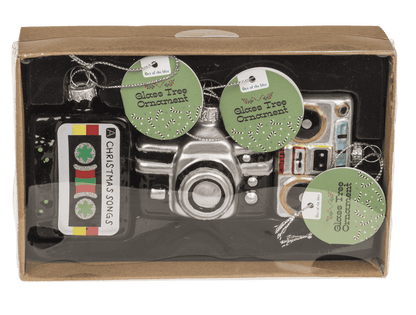 Glass tree decorations, Retro, set of 3, Cassette