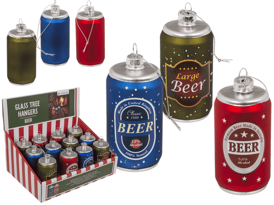 Glass tree hanger, beer, 3 assorted,