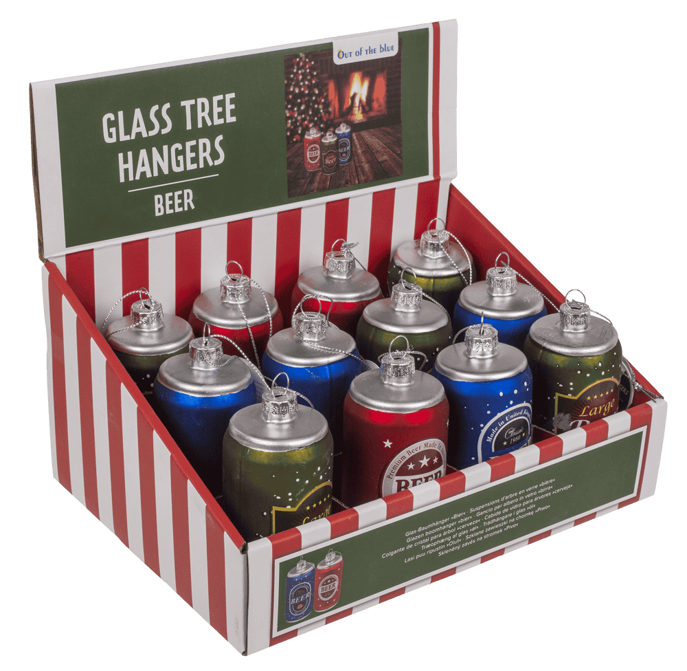 Glass tree hanger, beer, 3 assorted,