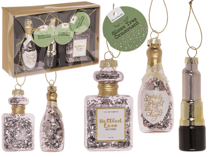 Glass tree decorations, Fancy, set of 3,