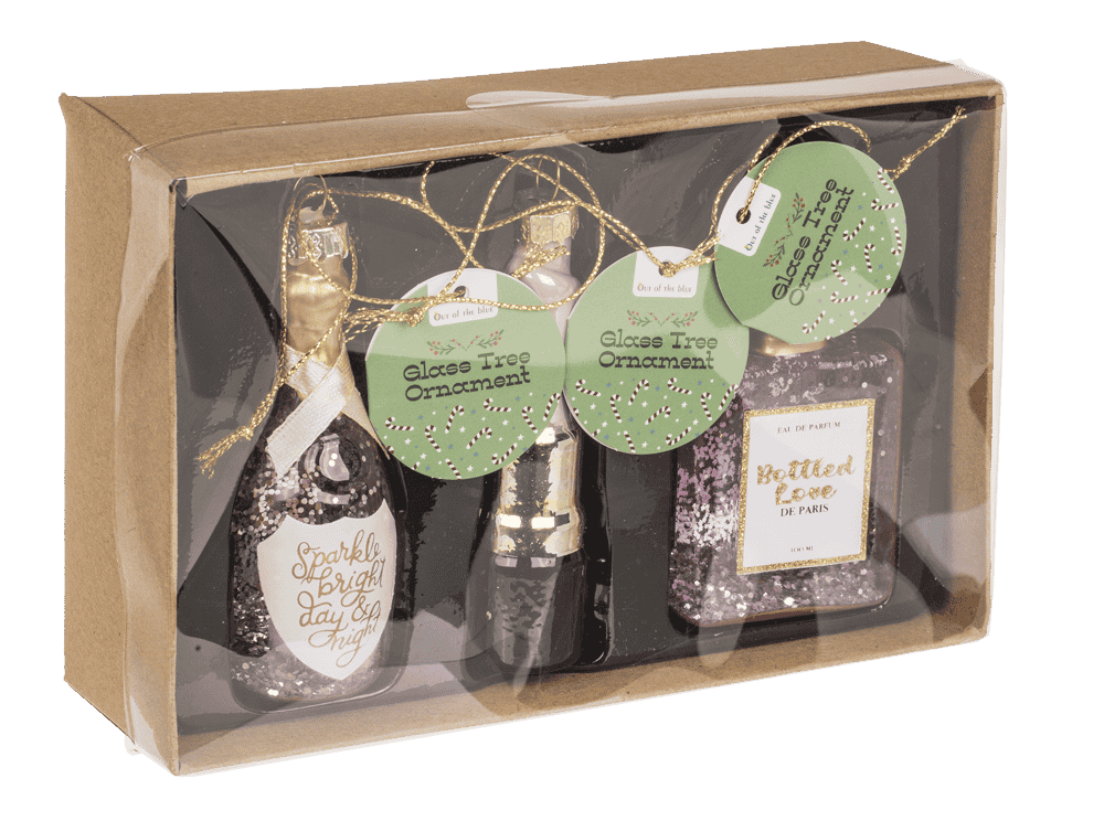 Glass tree decorations, Fancy, set of 3,