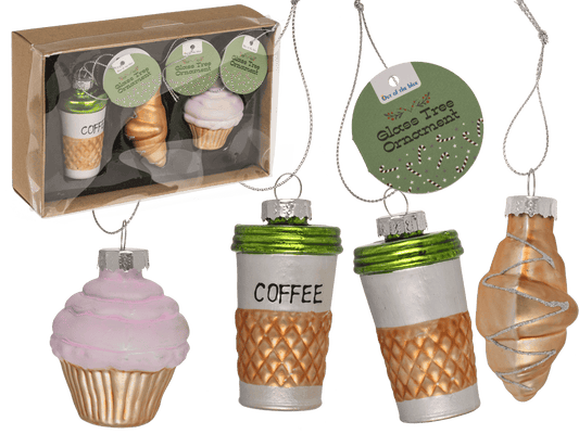 Glass tree decorations, Coffee, set of 3, Coffee