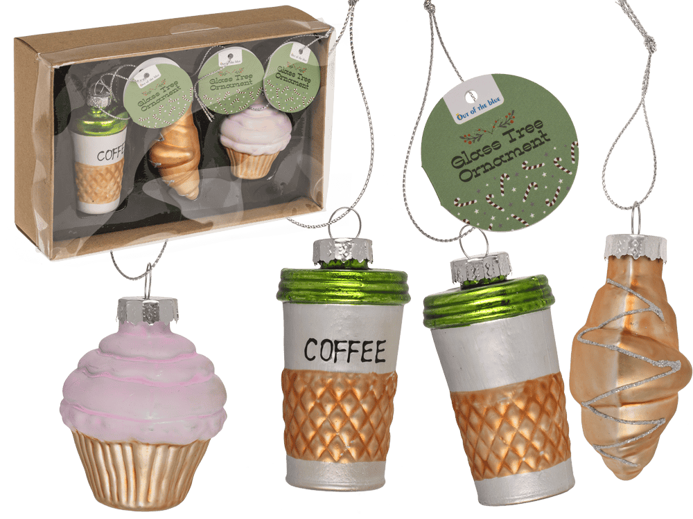 Glass tree decorations, Coffee, set of 3, Coffee