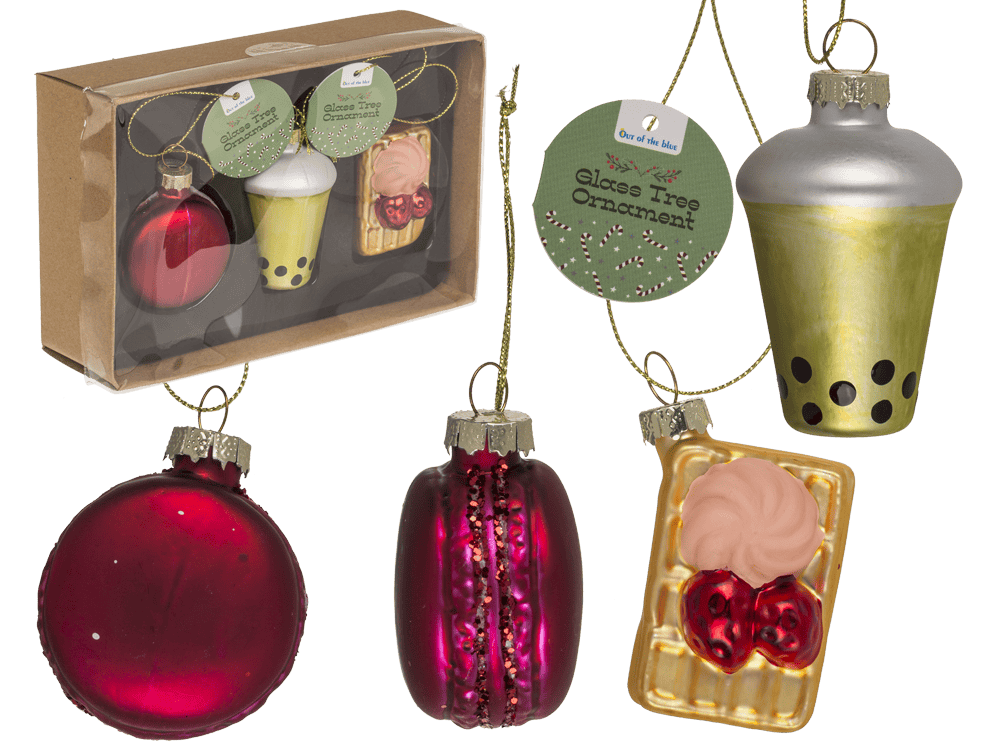 Glass tree decorations,Bubble Tea,set of 3,Macaron