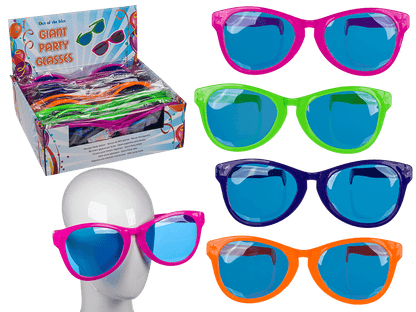 Giant fun glasses with coloured lenses,