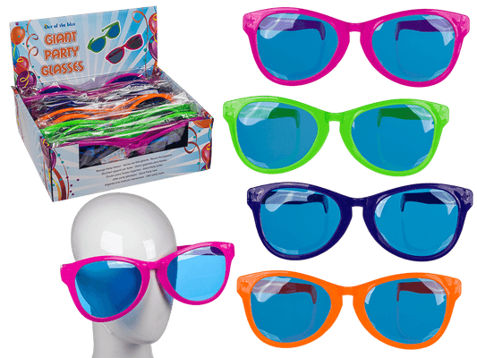 Giant fun glasses with coloured lenses,