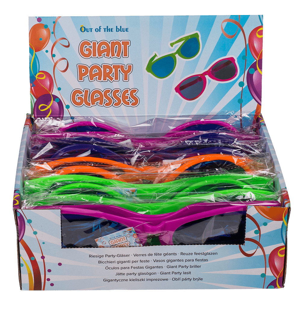 Giant fun glasses with coloured lenses,