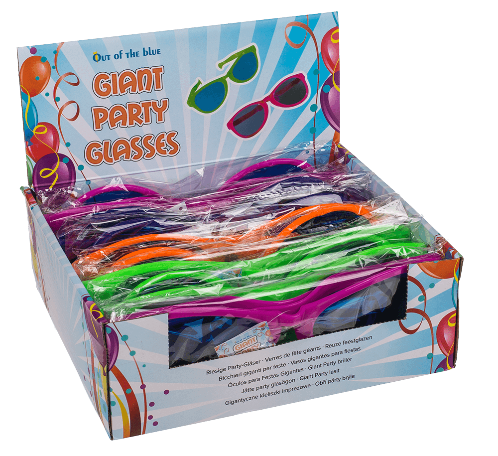 Giant fun glasses with coloured lenses,