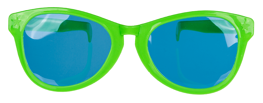 Giant fun glasses with coloured lenses,