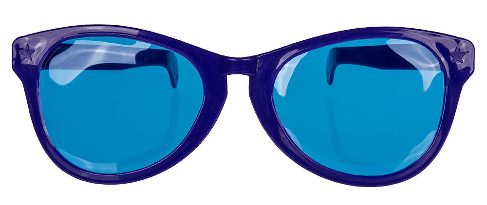 Giant fun glasses with coloured lenses,