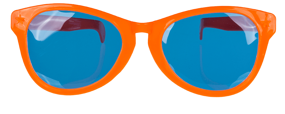 Giant fun glasses with coloured lenses,