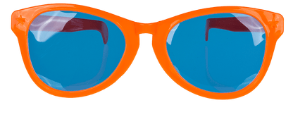Giant fun glasses with coloured lenses,