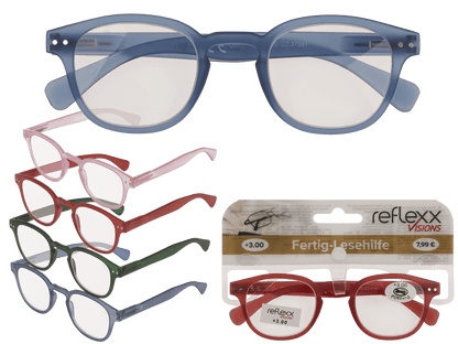 Reading glasses with plastic frame, 5 strengths,