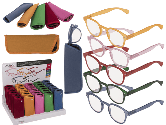 Reading glasses with plastic frame, 5 strengths,