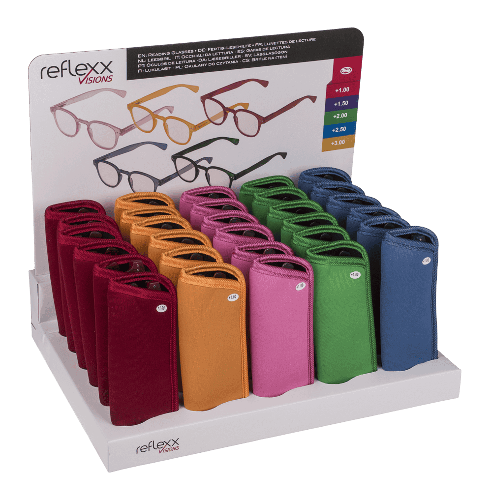 Reading glasses with plastic frame, 5 strengths,