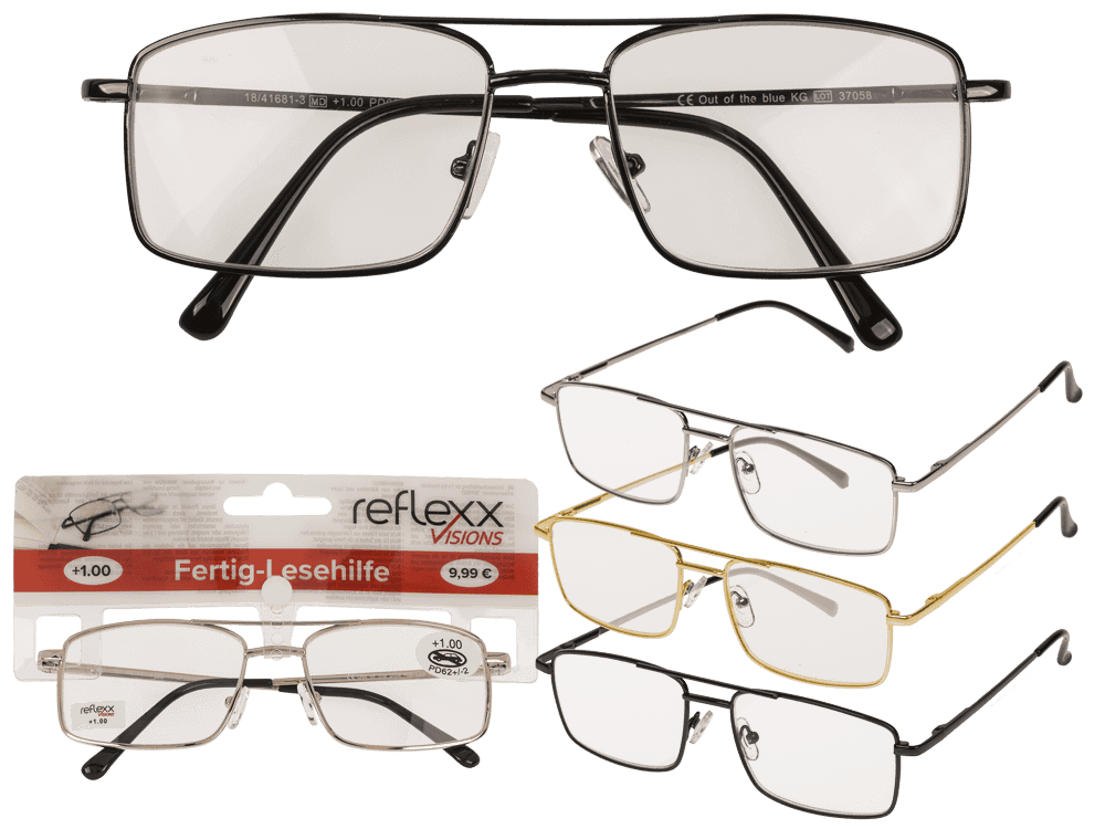 Reading glasses with metal frame, 5 strengths,