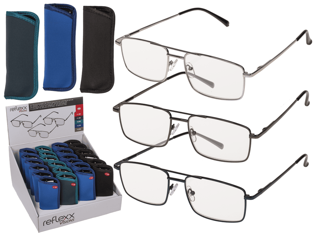 Reading glasses with metal frame, 5 strengths,