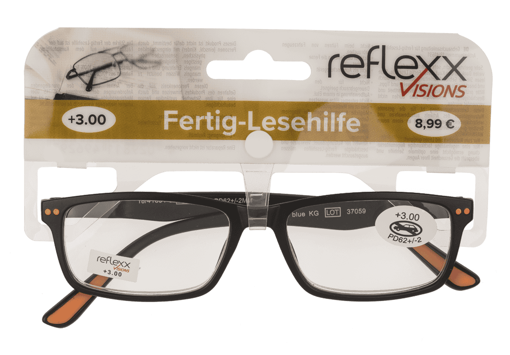 Reading glasses with plastic frame, 5 strengths,
