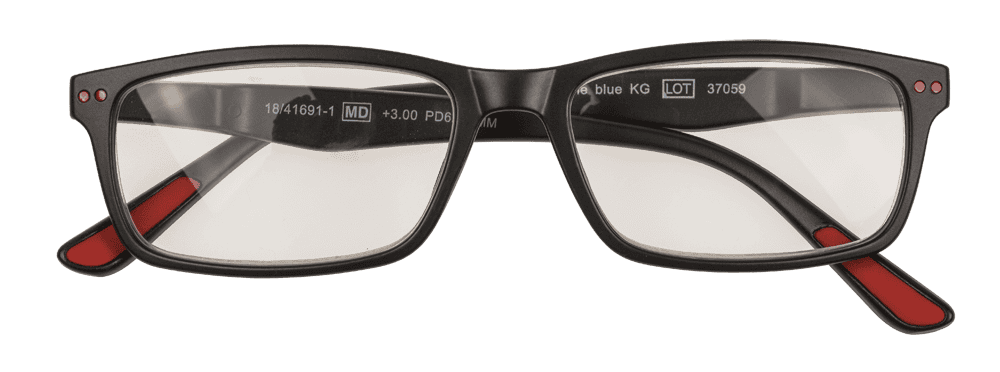 Reading glasses with plastic frame, 5 strengths,