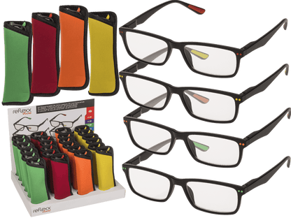 Reading glasses with plastic frame, 5 strengths,