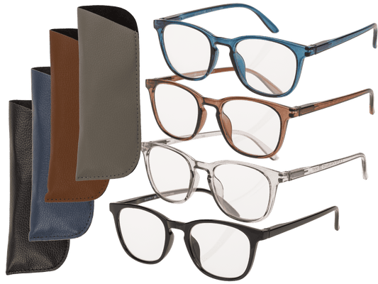 Reading glasses with plastic frame, 5 strengths,