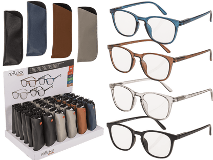 Reading glasses with plastic frame, 5 strengths,