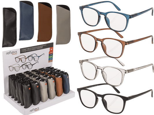 Reading glasses with plastic frame, 5 strengths,