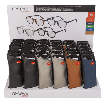 Reading glasses with plastic frame, 5 strengths,