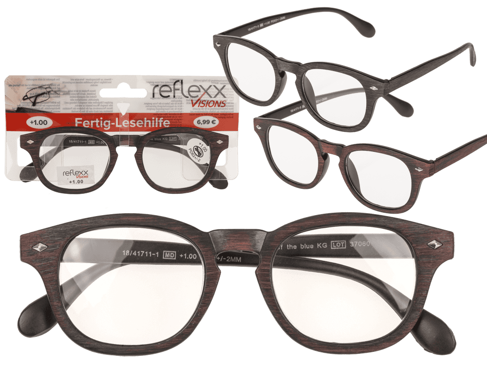 Reading glasses with plastic frame, 5 strengths,