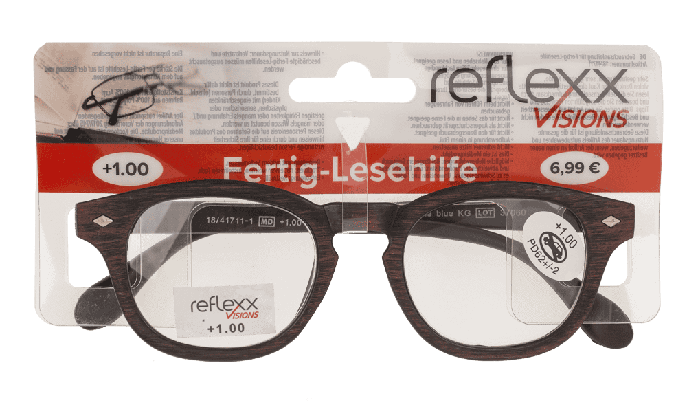 Reading glasses with plastic frame, 5 strengths,