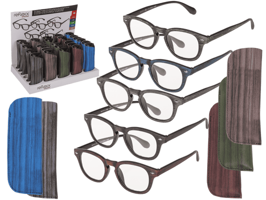 Reading glasses with plastic frame, 5 strengths,