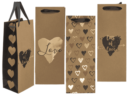 Wine bottle craft paper bag, hearts,