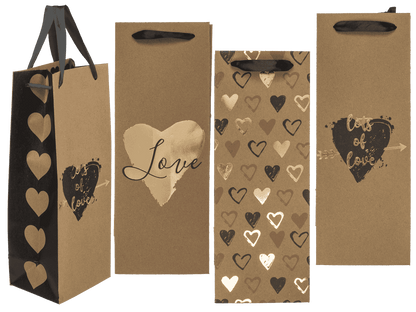 Wine bottle craft paper bag, hearts,
