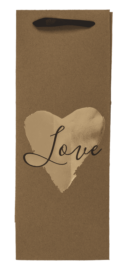 Wine bottle craft paper bag, hearts,
