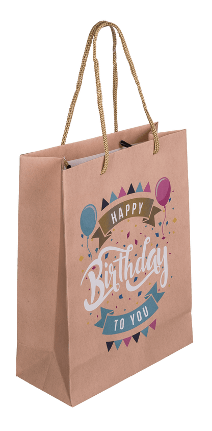 Brown coloured Paper bag, Happy Birthday,