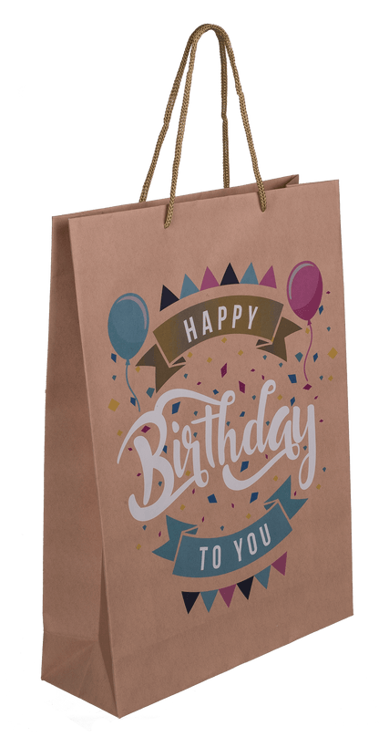 Brown coloured paper bag, Happy Birthday,