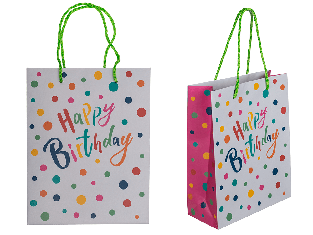 Light grey colored paper bag, Happy Birthday,