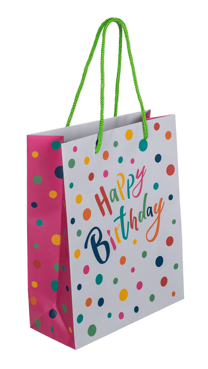Light grey colored paper bag, Happy Birthday,