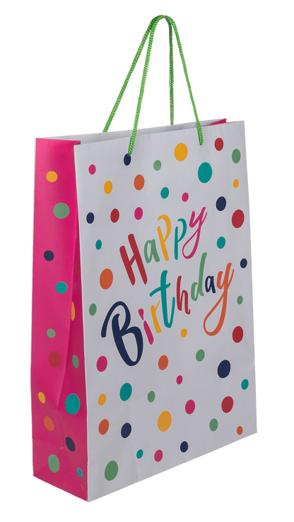 Light grey colored paper bag, Happy Birthday,